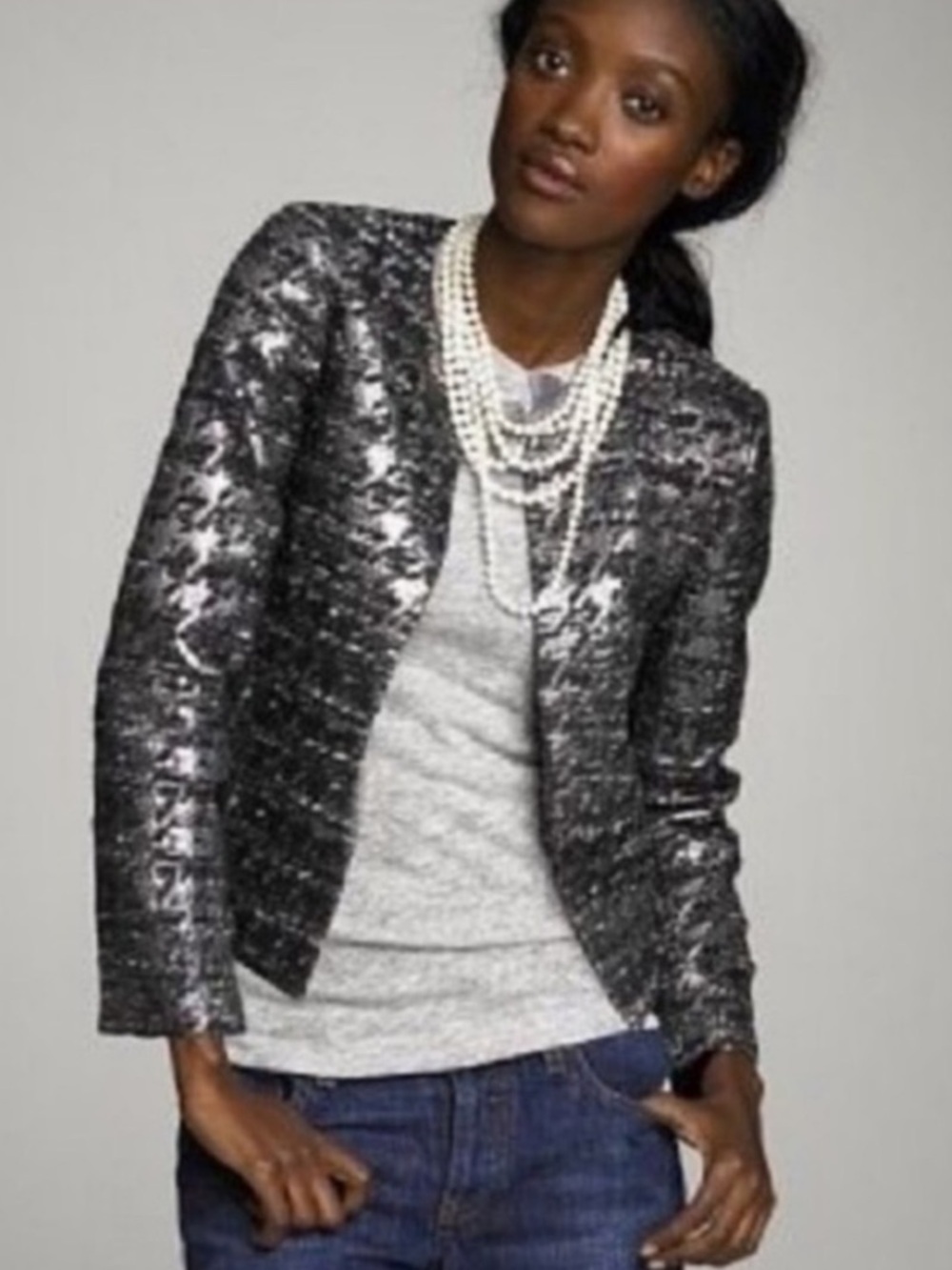 J. Crew Collection Vintage Metallic Phoebe Houndstooth Wool Blend Blazer Size 8